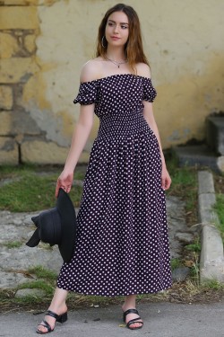 Mor Puantiyeli Karpuz Kol Elbise