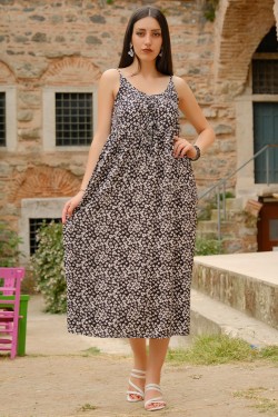 Siyah İp Askılı Bağcıklı Elbise