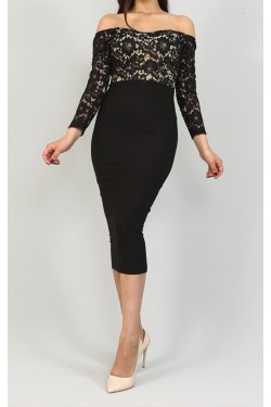 Üzeri Güpür Siyah Kalem Abiye