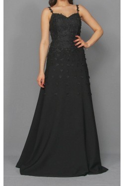 İp Askılı Siyah Uzun Abiye