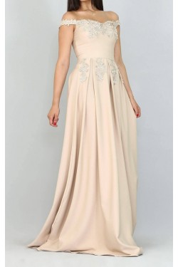 Kayık Yaka Vizon Uzun Abiye