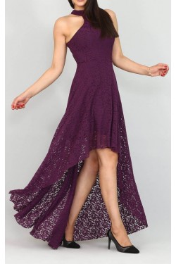 Arkası Uzun Mürdüm Güpür Abiye Elbise Arkası Uzun Mürdüm Güpür Abiye Elbise