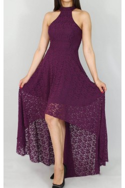 Arkası Uzun Mürdüm Güpür Abiye Elbise Arkası Uzun Mürdüm Güpür Abiye Elbise