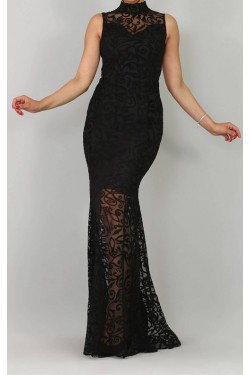 Siyah Renk Flog Baskı Uzun Balık Abiye