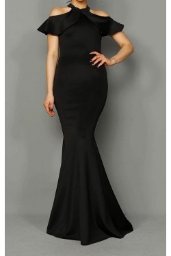 Omuz Detay Siyah Uzun Balık Abiye