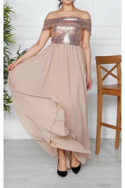 Üstü Payet Uzun Şifon Abiye