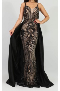 İp Askılı Siyah Uzun Balık Abiye Elbise