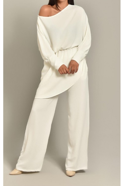 Beyaz Bluz & Pantolon Alt Üst Takım