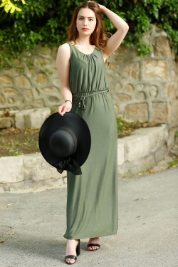 Haki Askılı Elbise